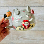 LNY TOTORO MUG with cat Daruma and mandarin friends