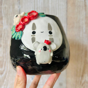 Flowery NO FACE POT with koala friends