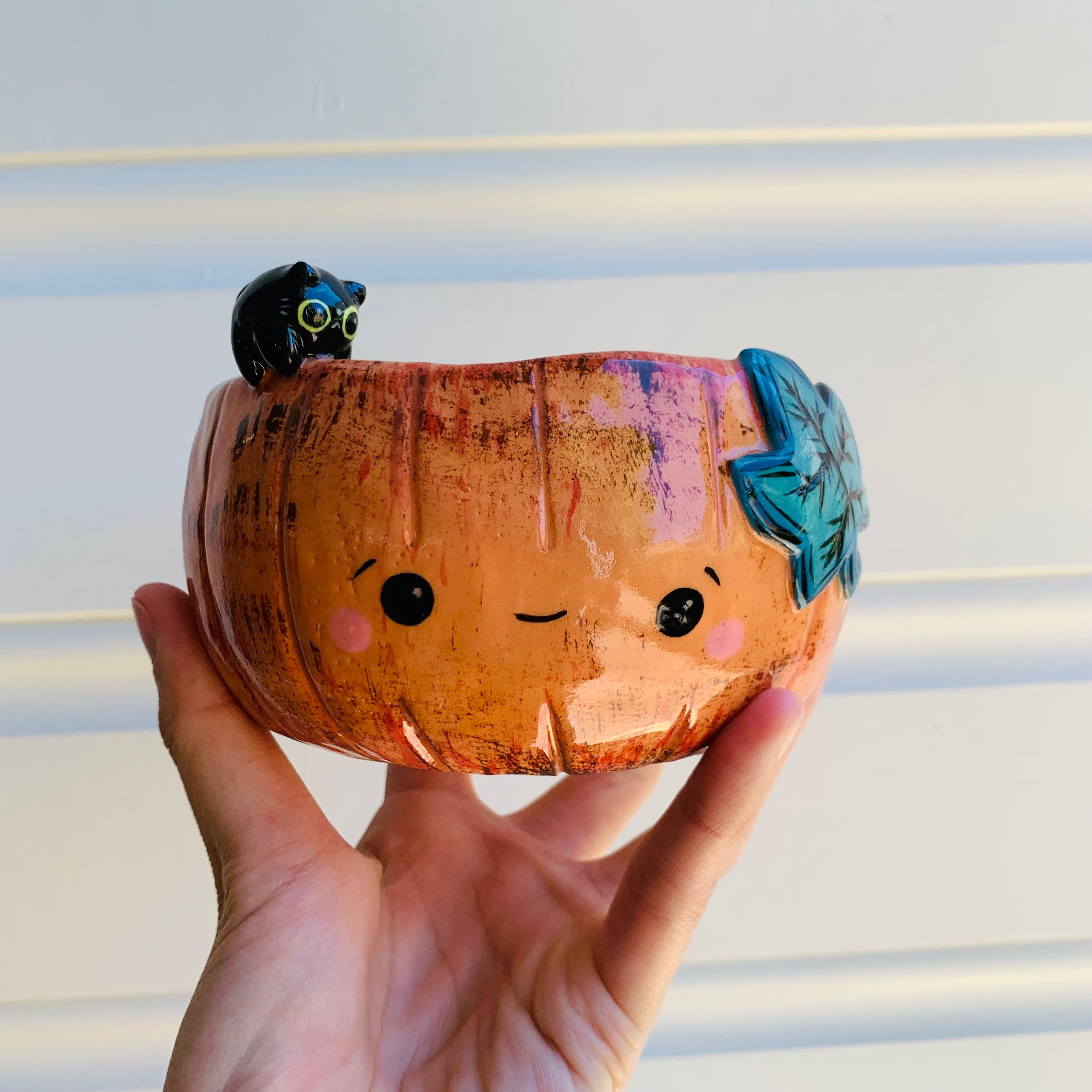 Pumpkin  bowl with black kitty friends