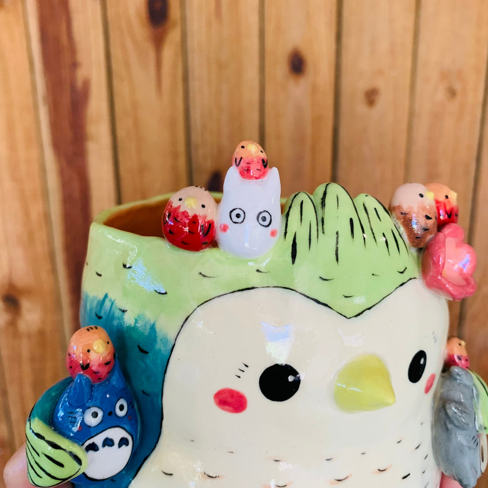 Big birdo pot with Totoro and baby bird friends, photo 7 of 10