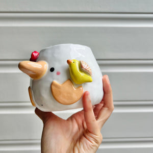 Flowery duck pot with duck friend