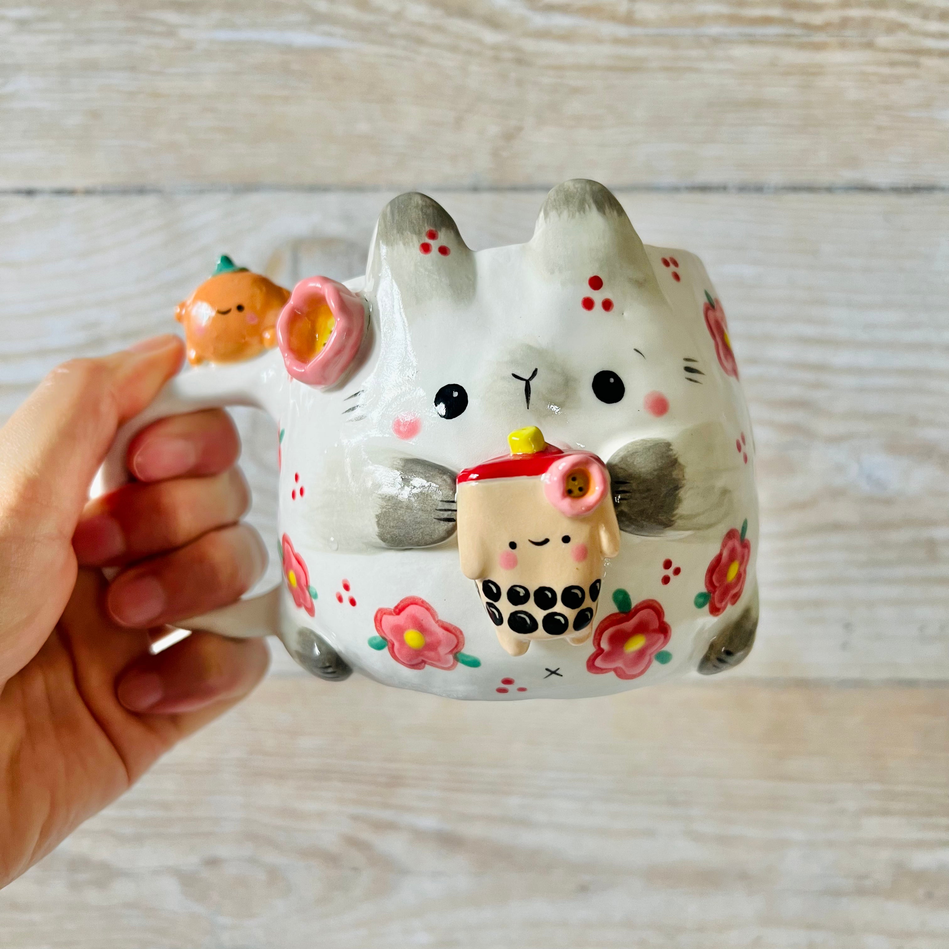 LNY BUNNY MUG with bubble tea and mandarin friends