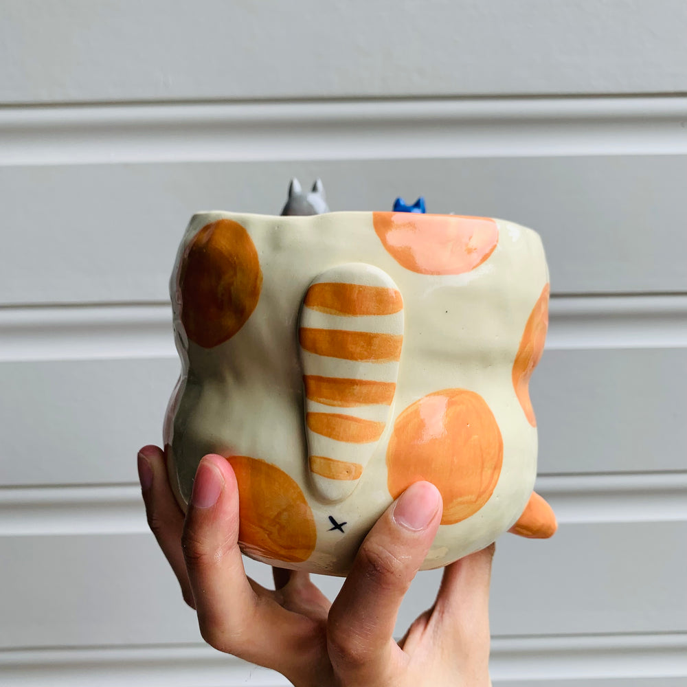 2 in 1 Spotty ginger cat and soot sprite pot with Totoro friends, photo 4 of 16
