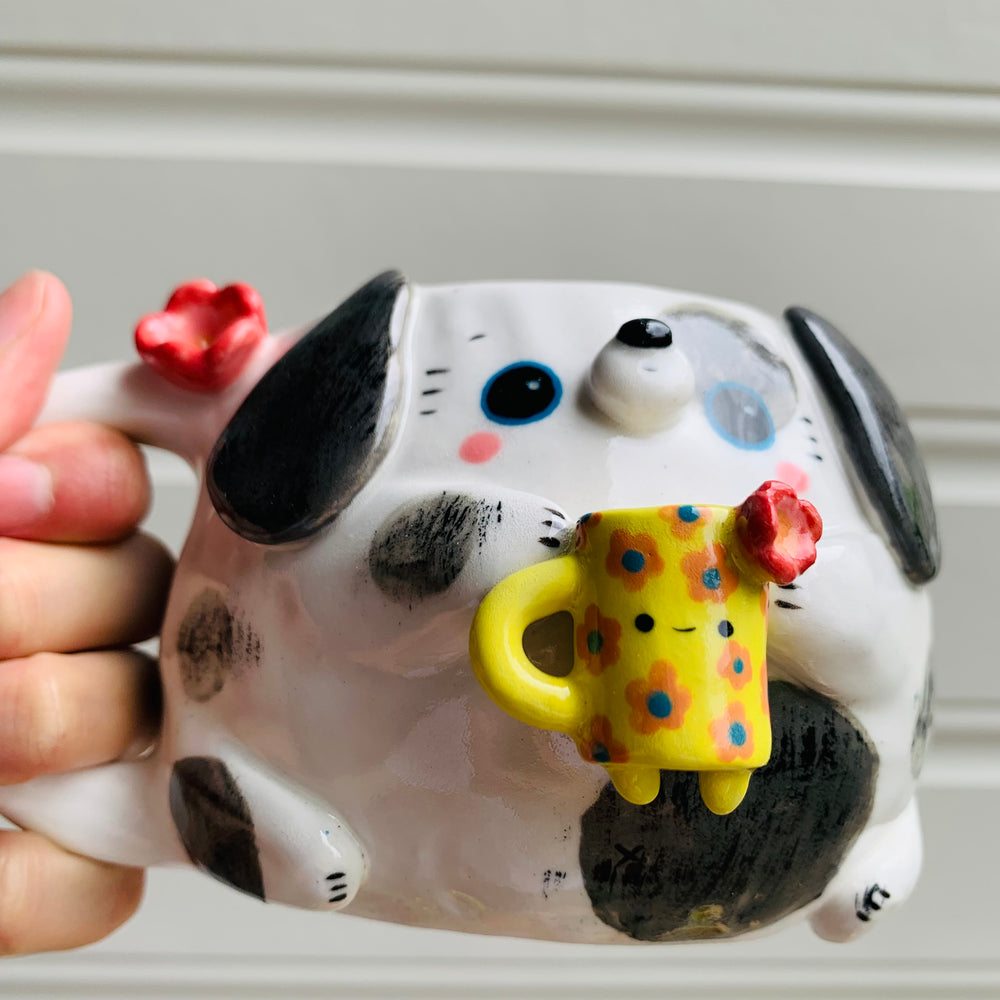White and grey DOGGO coffee pun mug with mug friend, photo 7 of 12