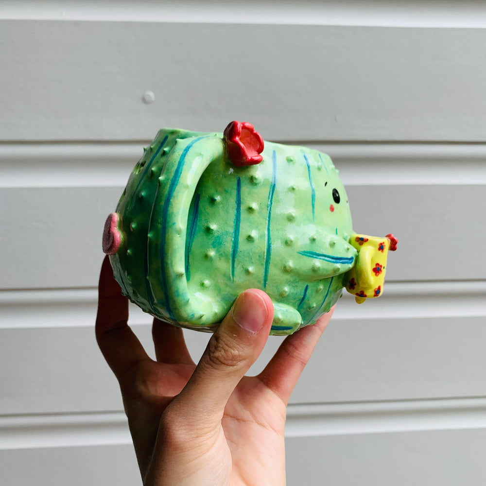 Dark green CACTUS coffee pun mug with mug friend, photo 2 of 11