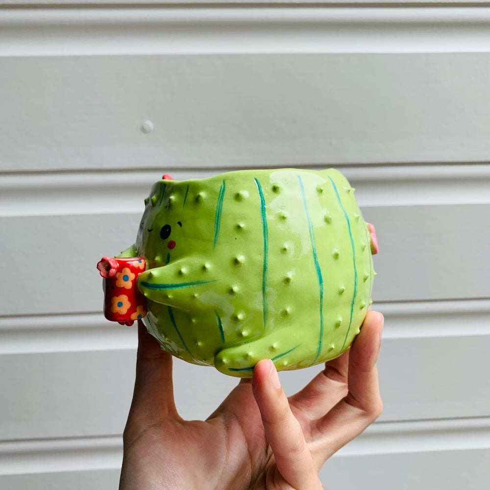 Light green CACTUS coffee pun mug with mug friend, photo 4 of 11