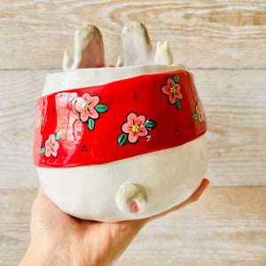 LNY cape wearing flowery Bunny pot with BBT and bunny friends