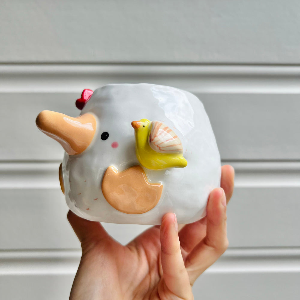 Flowery duck pot with duck friend, photo 3 of 7