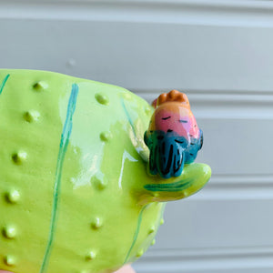 Flowery cactus pot with bird friends