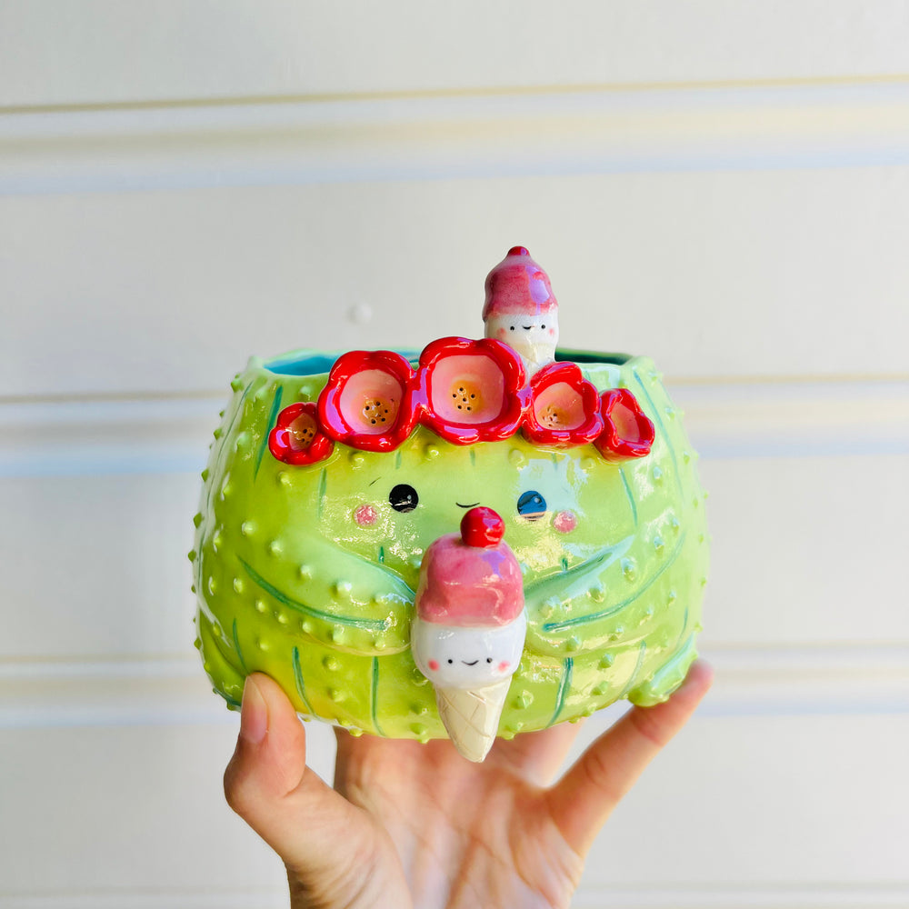 Flower crown cactus pot with ice cream friends, photo 1 of 5