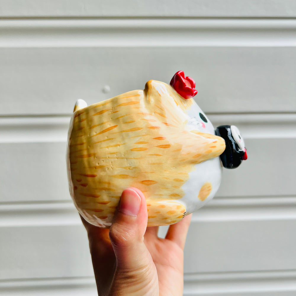 Ginger cat pot with No face friend, photo 2 of 5