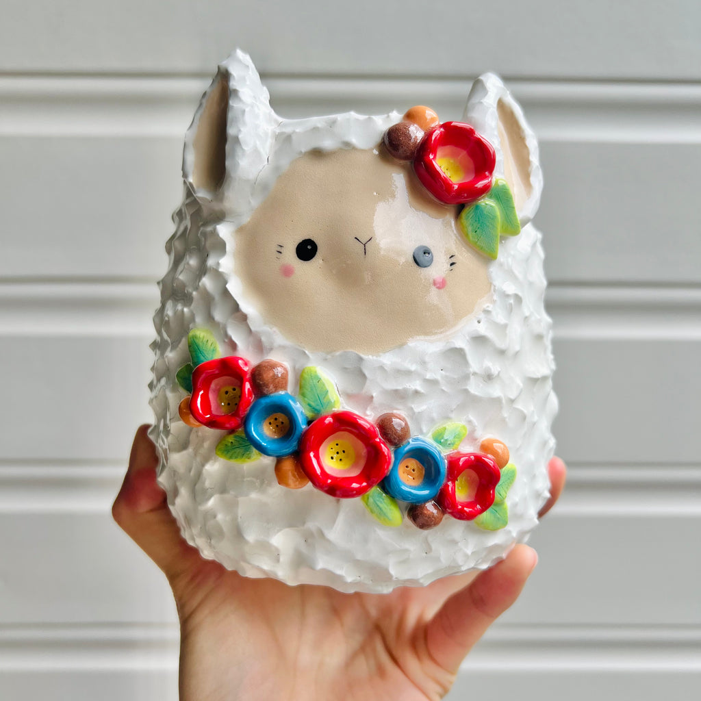 LARGE flowery llama pot