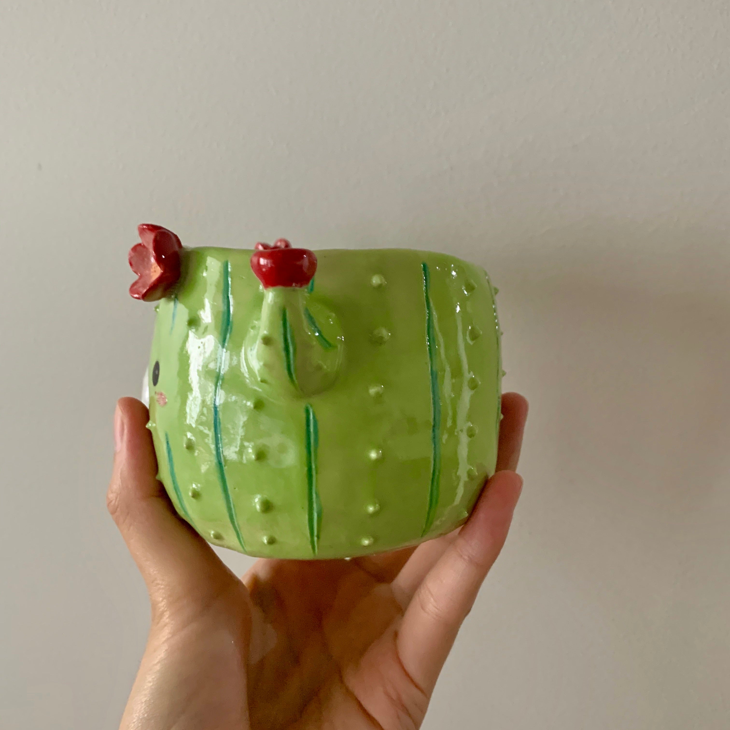 Flowery cactus pot with lamby friend