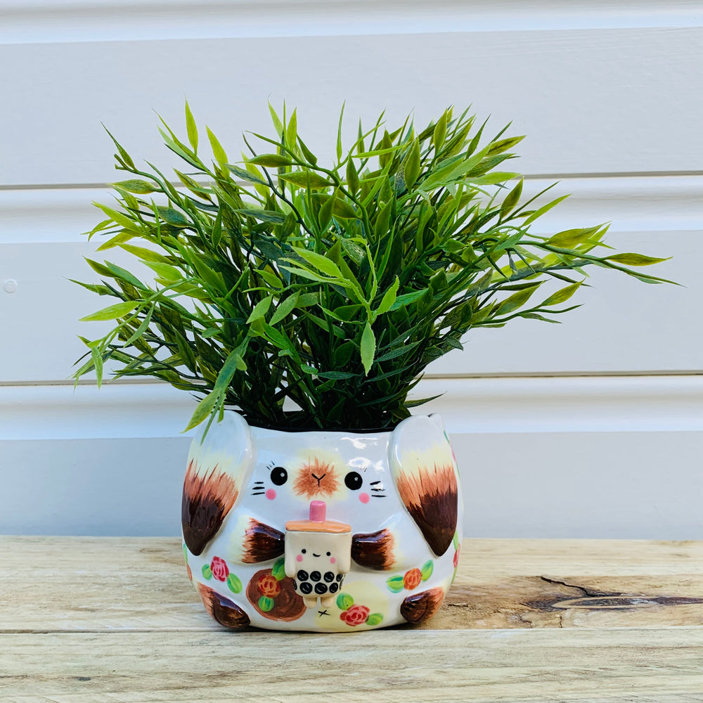 Flowery bunny with bubble tea planter, photo 1 of 9