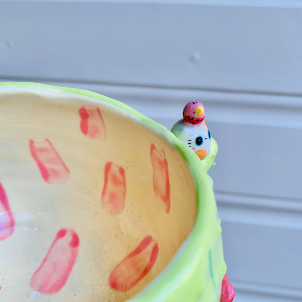 Flower cactus pot with cat and bird friends, photo 10 of 10
