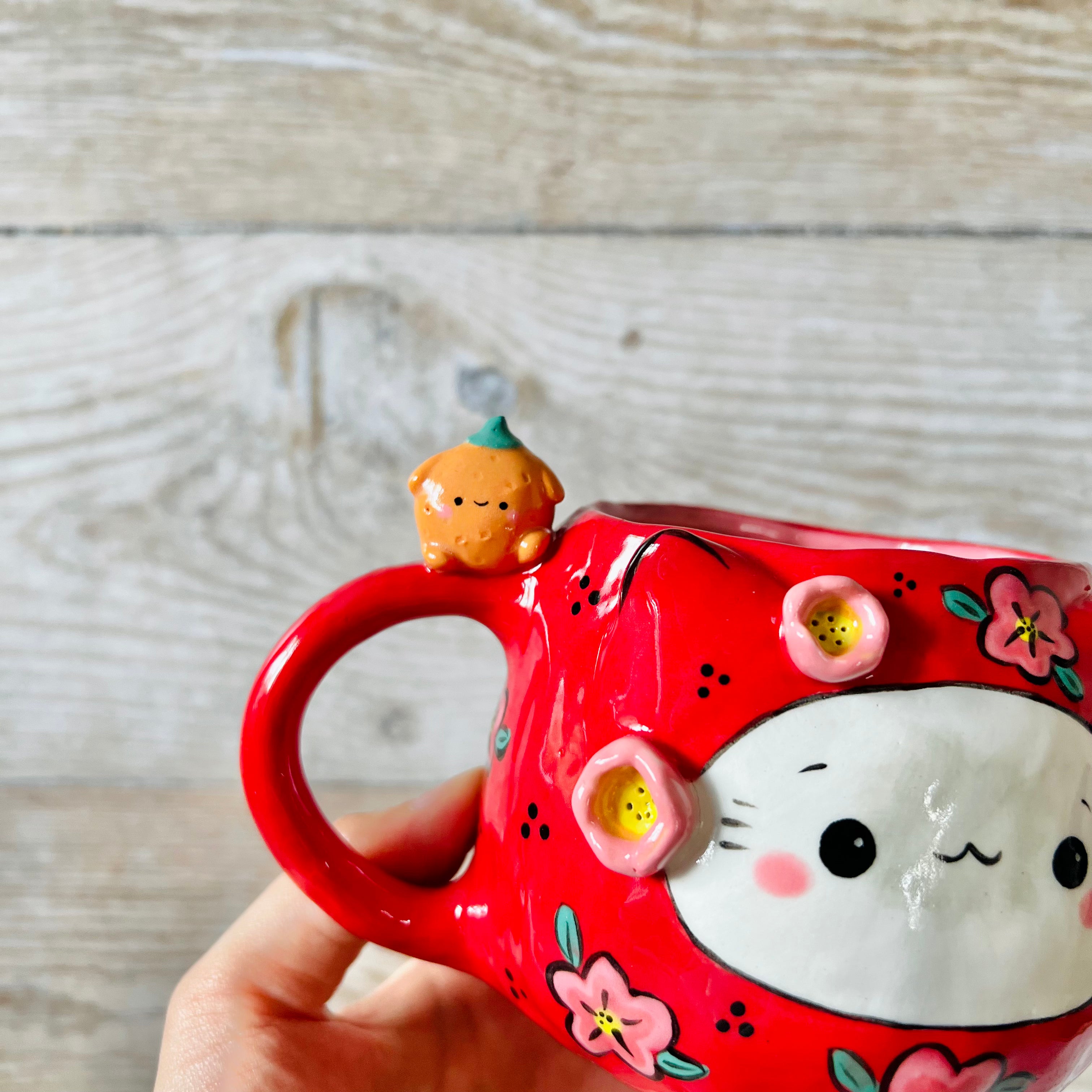 LNY DARUMA CAT MUG with mandarin friend