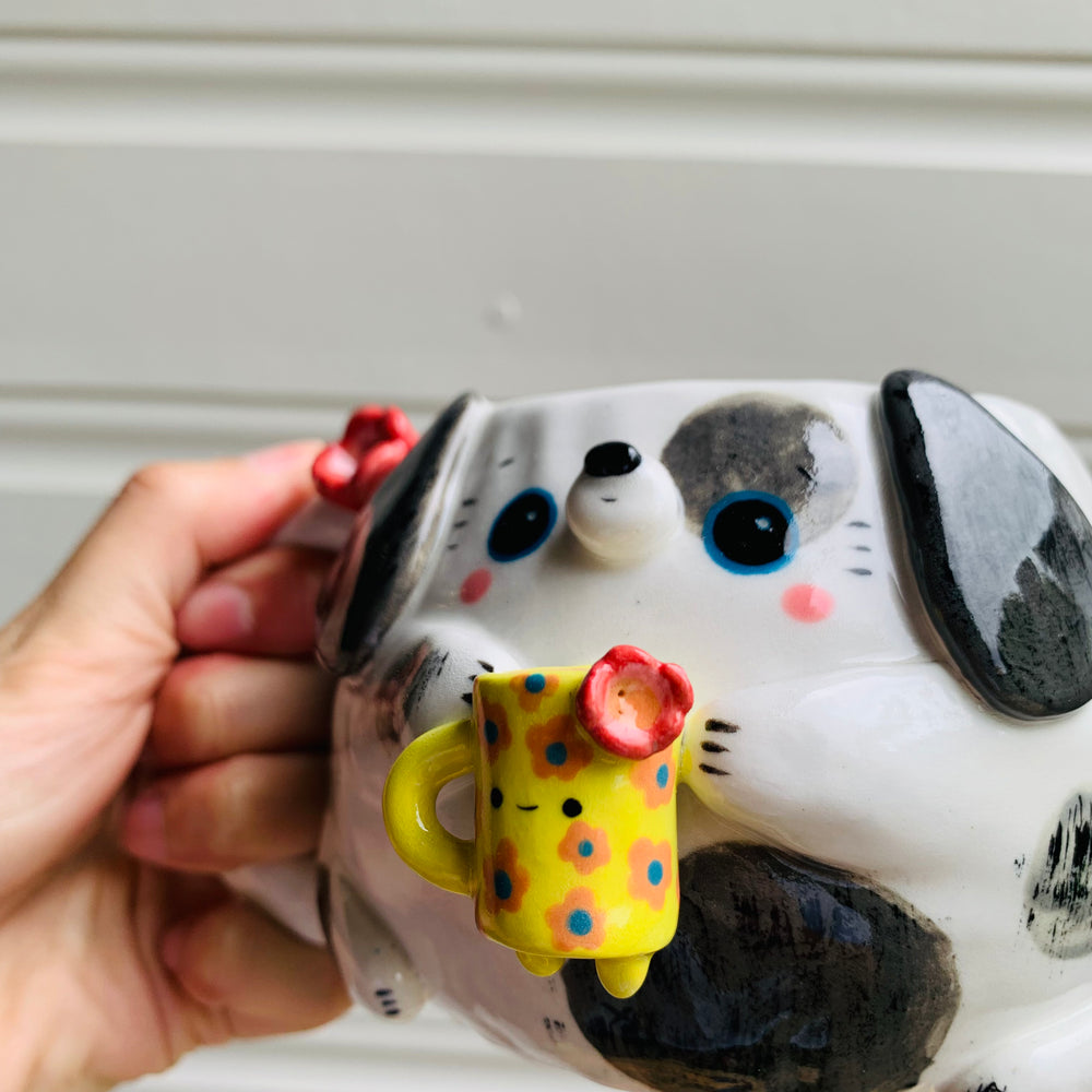 White and grey DOGGO coffee pun mug with mug friend, photo 11 of 12
