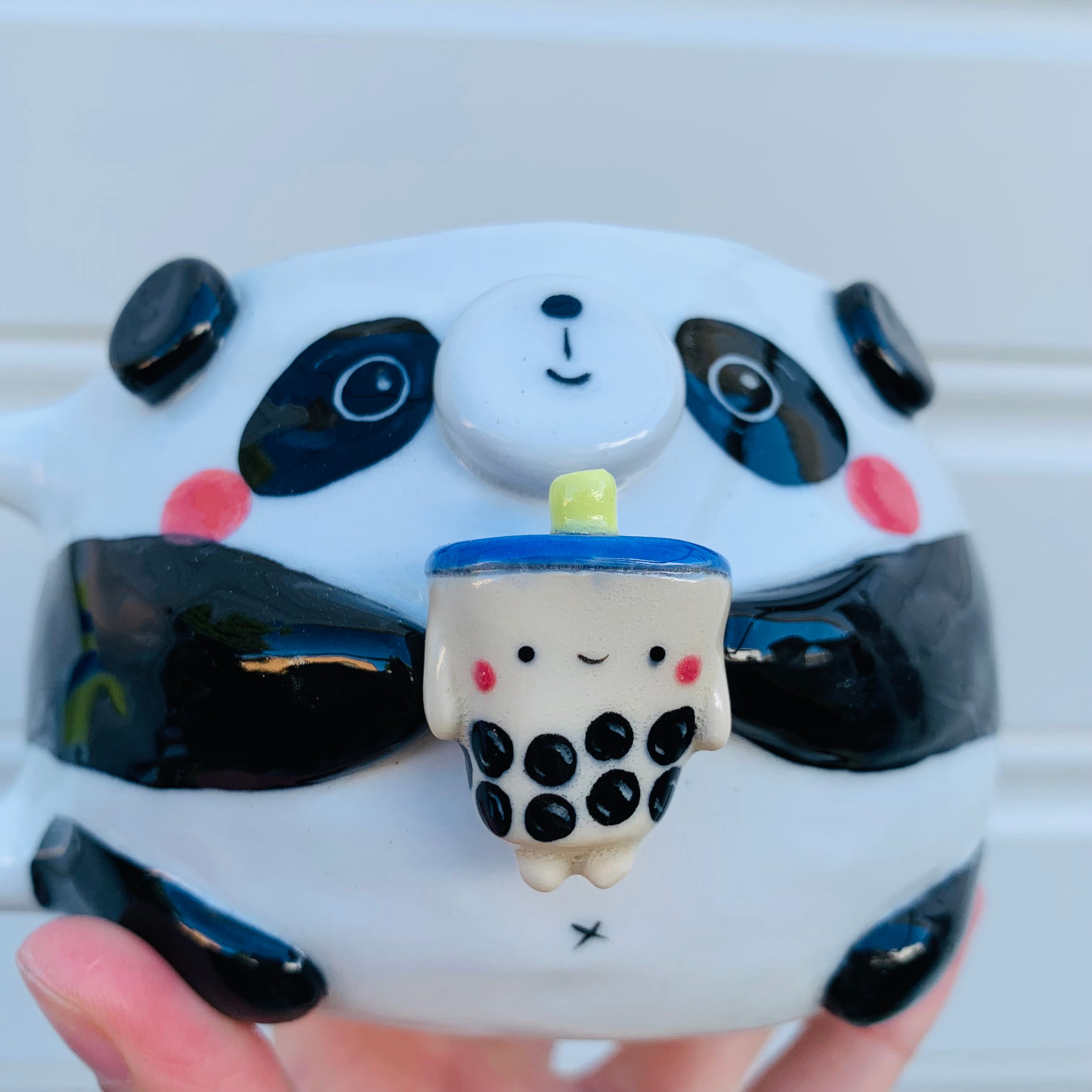 Panda with green/yellow bubble tea mug