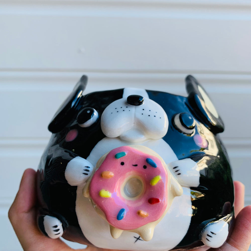 Boston terrier pot with donut friend, photo 2 of 9