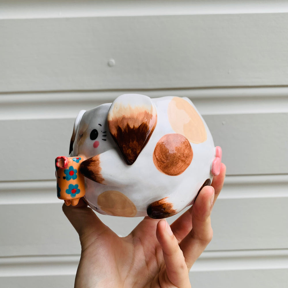 Brown and white BUNNY coffee pun mug with mug friend, photo 5 of 12