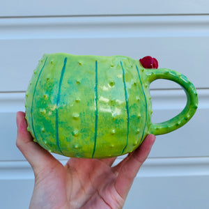 Dark green flowery cactus mug with bubble tea friend