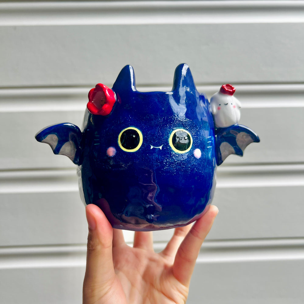 Halloween bat pot with ghost friend, photo 1 of 6