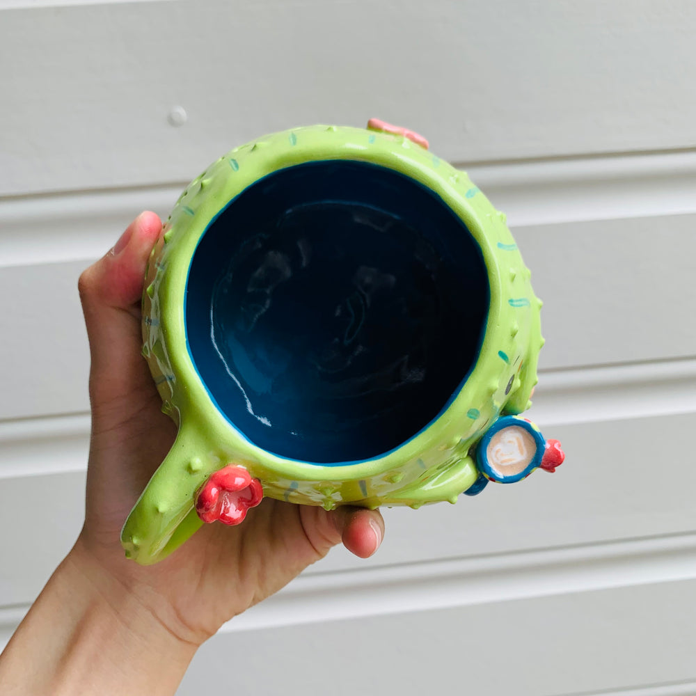 Light green CACTUS coffee pun mug with mug friend, photo 5 of 12
