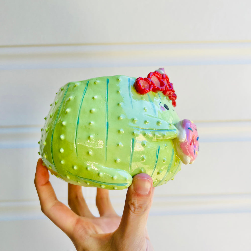 Flower crown cactus pot with donut friends, photo 2 of 5