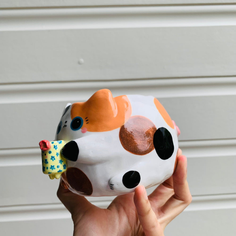 Spotty KITTY coffee pun mug with mug friend, photo 3 of 12