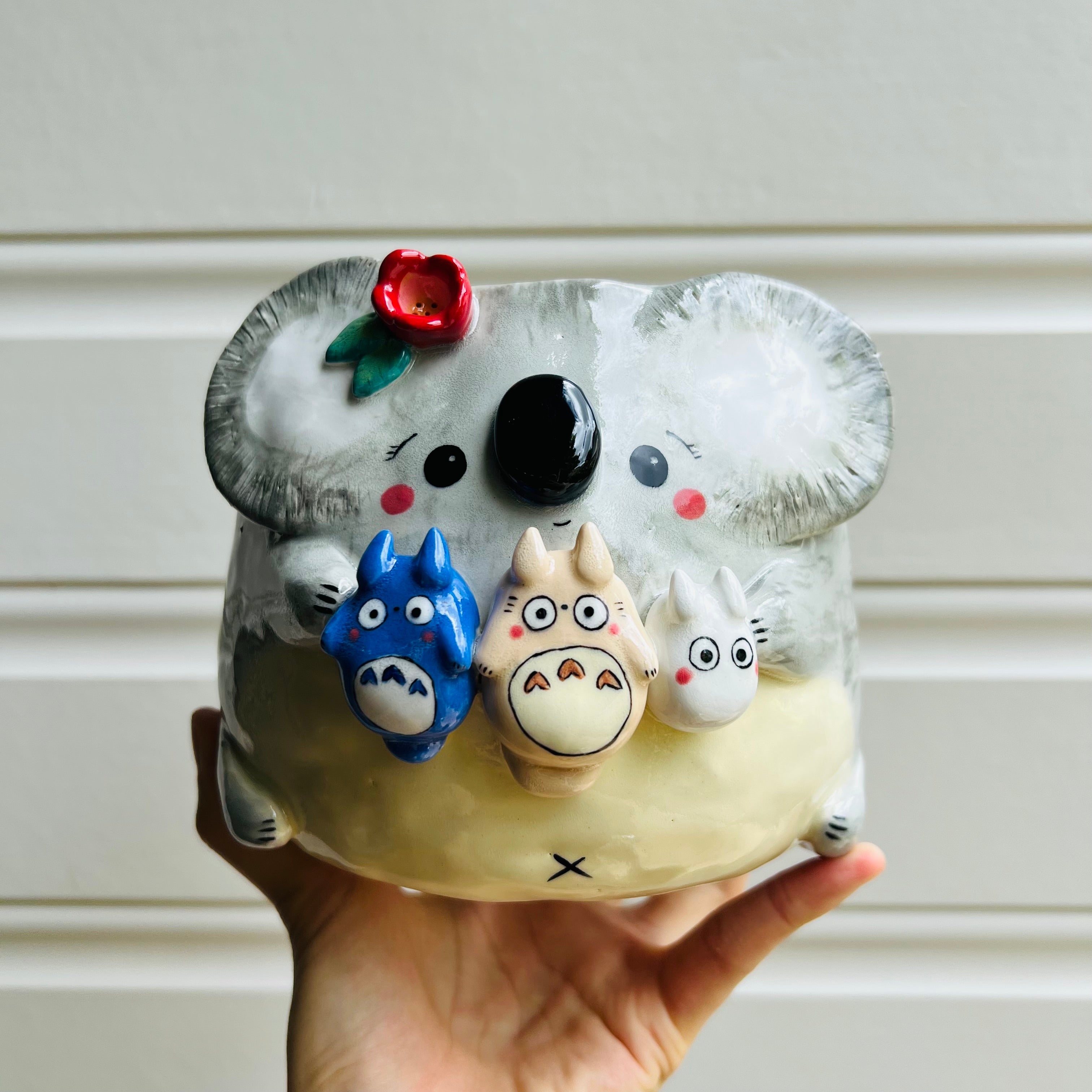 LARGE Koala Pot with Totoro friends