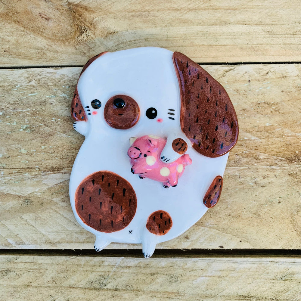 Doggo with pig friend trinket dish, photo 1 of 2