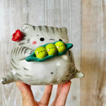 GREY CAT POT with peas in a pod friend