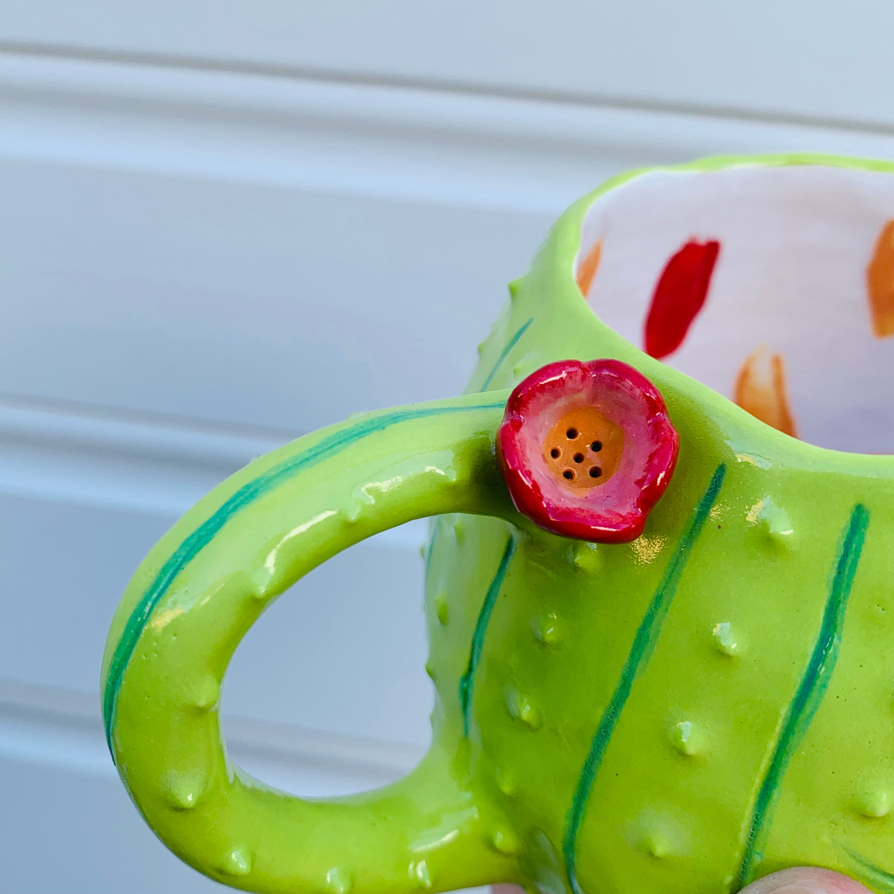 Light green flowery cactus with bubble tea friend