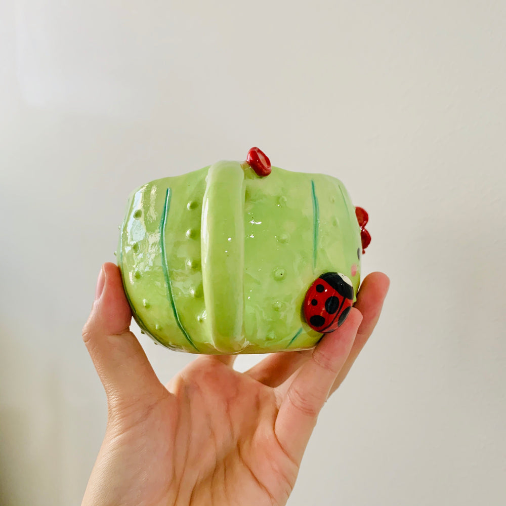 Flowery cactus mug with lady bug friend - approx. 250ml, photo 4 of 6