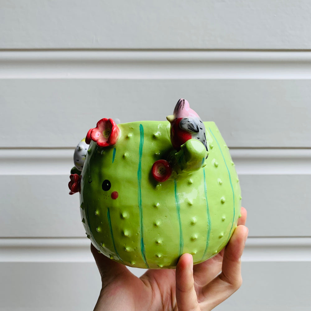 Flowery cactus pot with Aussie bird friends, photo 4 of 7