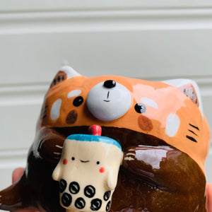 Red panda pot with bubble tea friend