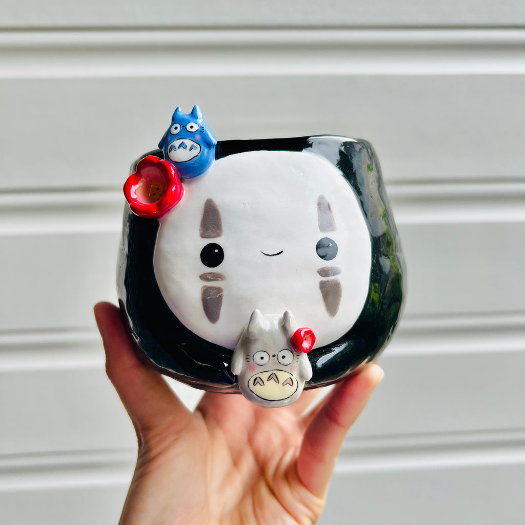 No Face pot with Totoro friends