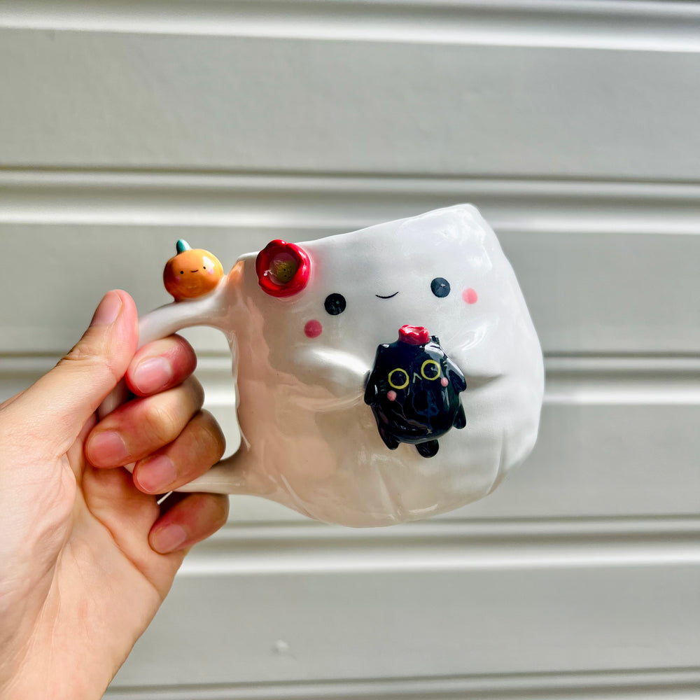 Halloween ghost mug with black cat friend, photo 6 of 7