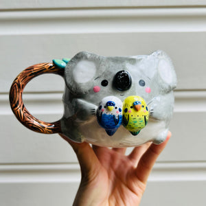 Koala Mug with Budgie friends