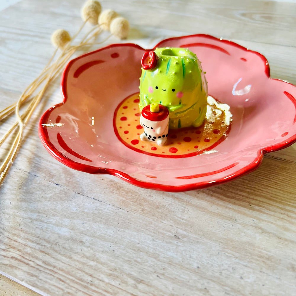 Flowery cactus bubble tea vase trinket dish, photo 3 of 5