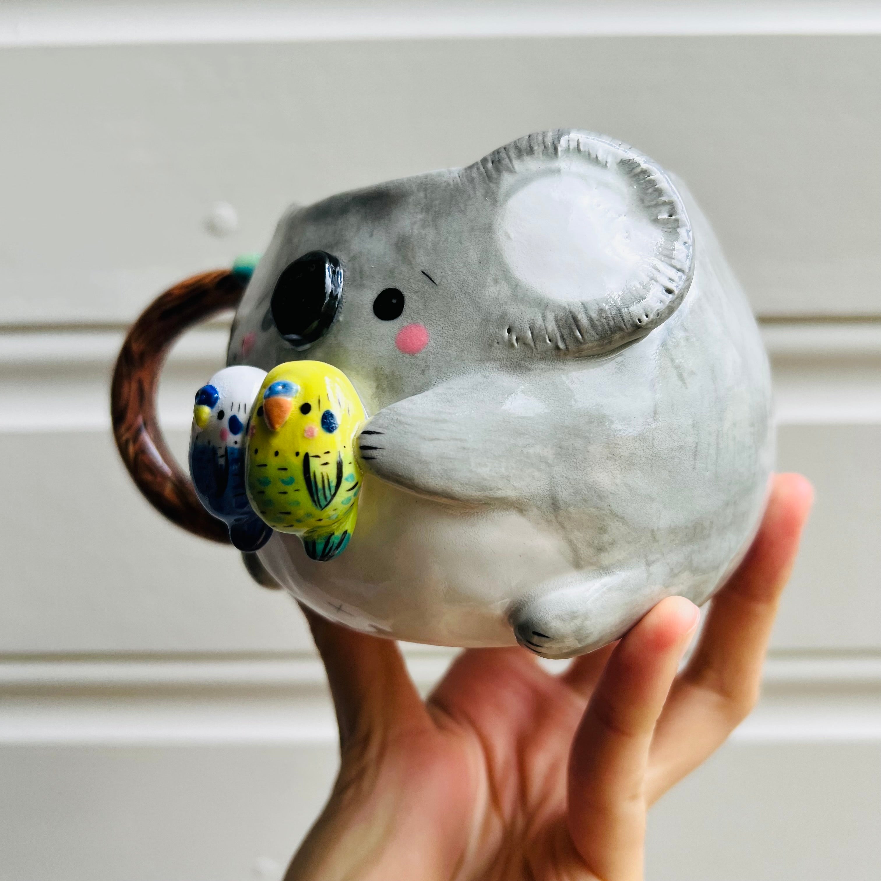 Koala Mug with Budgie friends