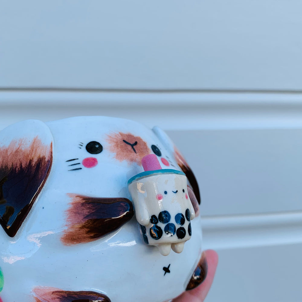 Flowery bunny with bubble tea mug, photo 7 of 9