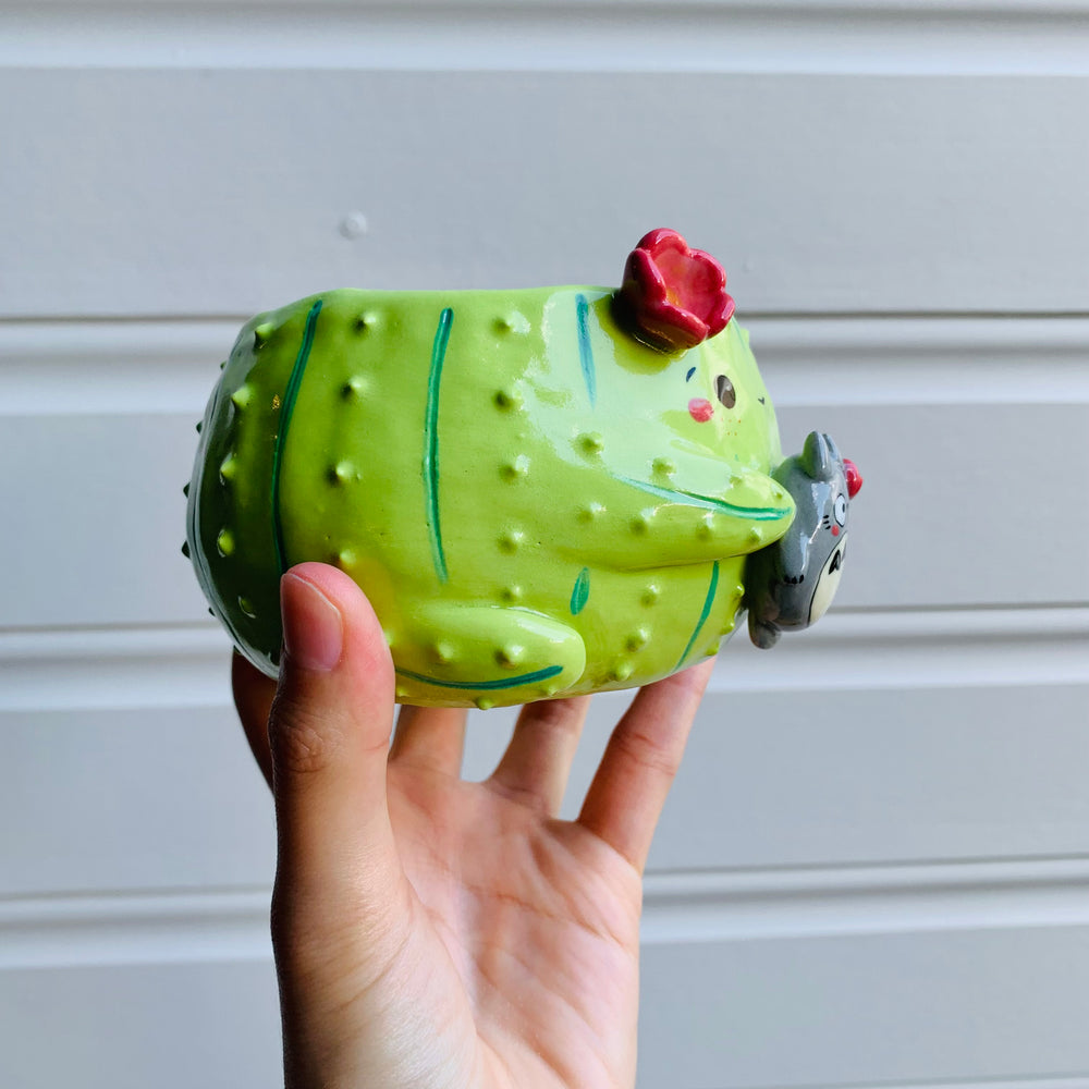 Flowery cactus pot with Totoro friend, photo 2 of 6