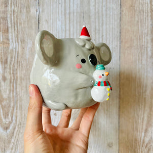 FESTIVE KOALA POT with snowman friend