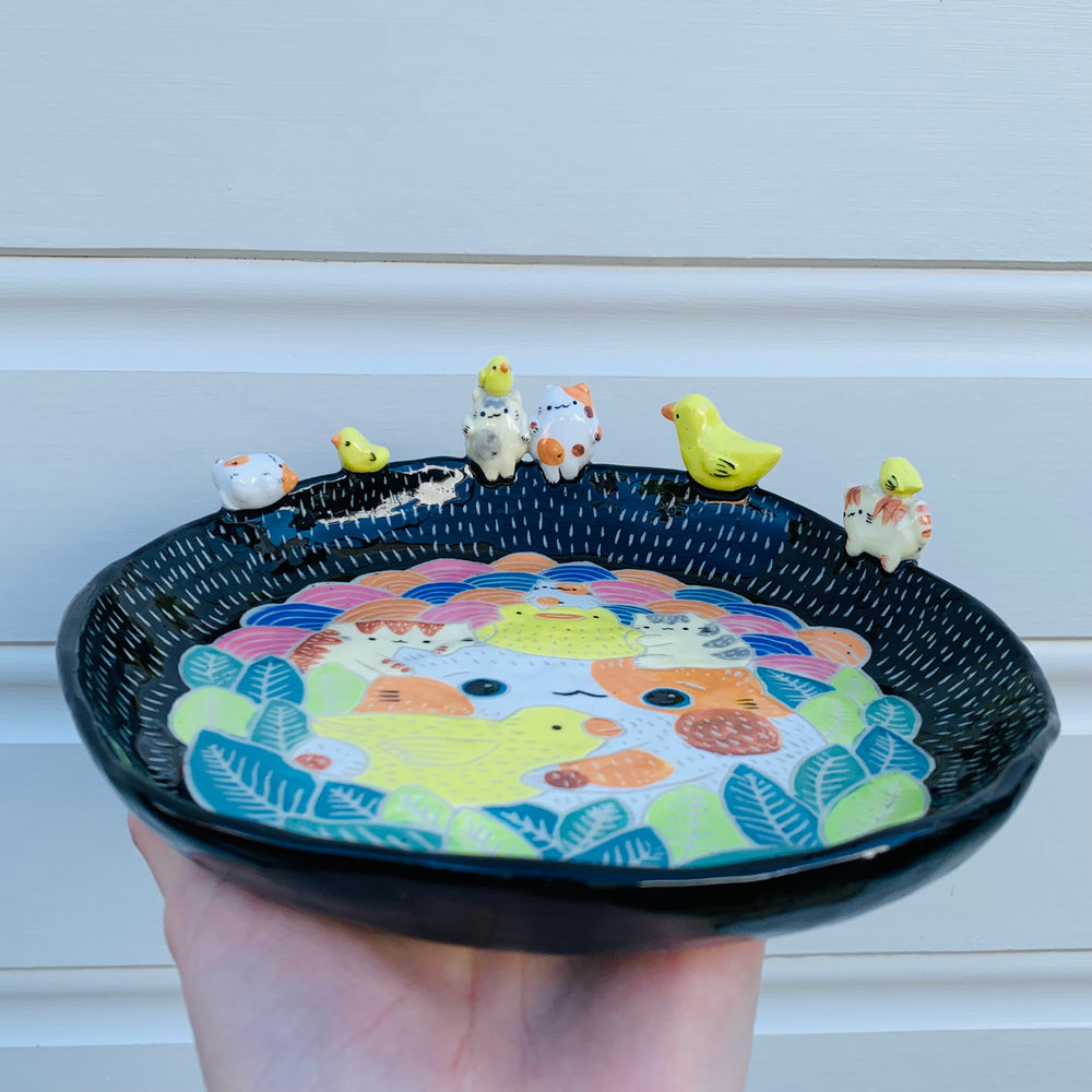 Sgraffito cat and ducky friends plate, photo 6 of 9