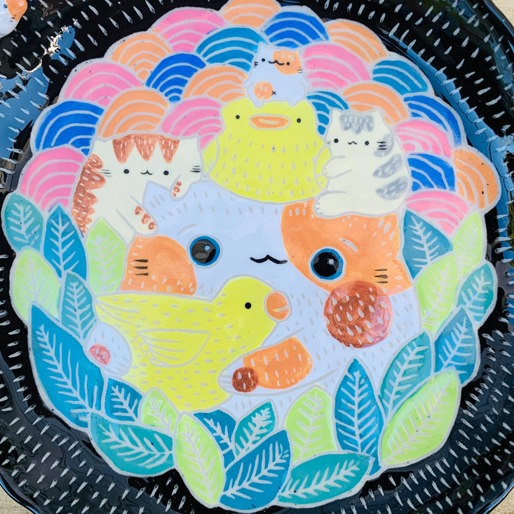 Sgraffito cat and ducky friends plate, photo 3 of 9