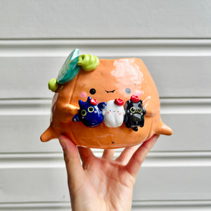 LARGE Halloween pumpkin pot with Halloween friends