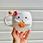 Halloween ghost mug with pumpkins friends