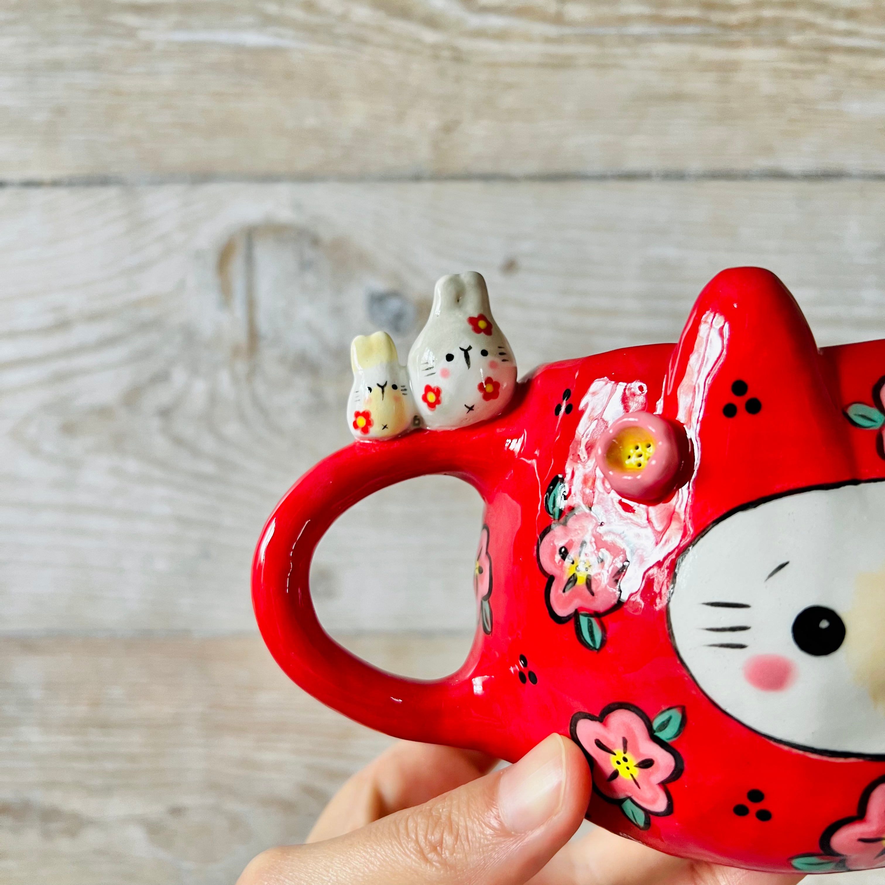 LNY Daruma Bunny mug with bunny friends