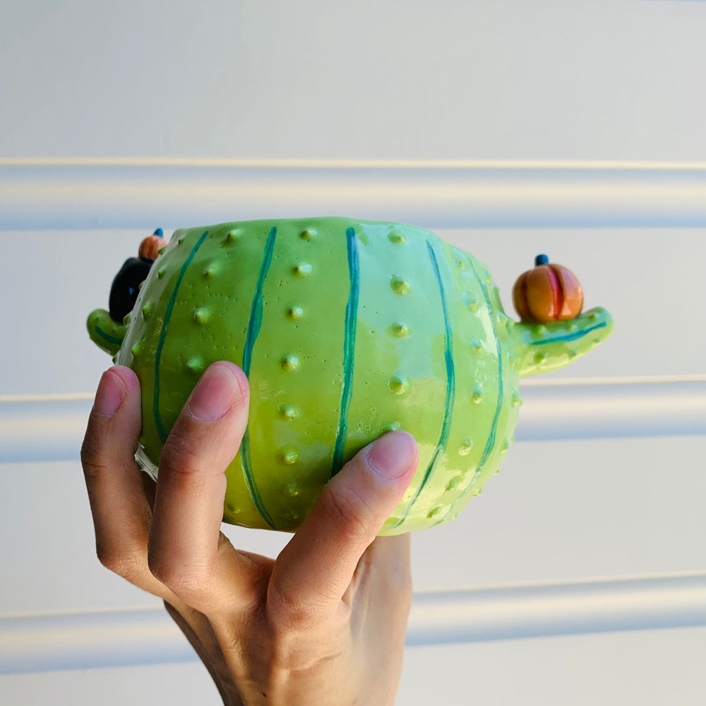 Pumpkin cactus pot with black cat friends, photo 3 of 5